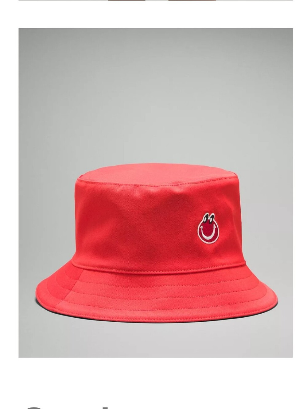 Red Be Happy Lululemon Bucket Hat with Embroidered Smile Logo